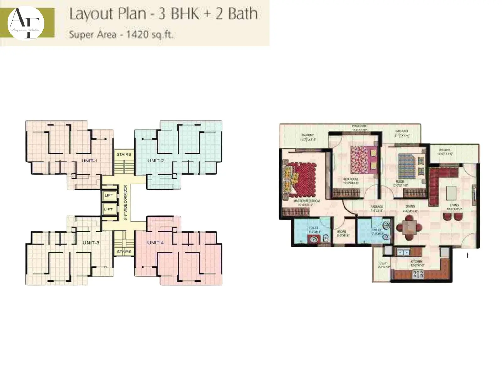 3 BHK + 2 Bath - 1420 Sq Ft