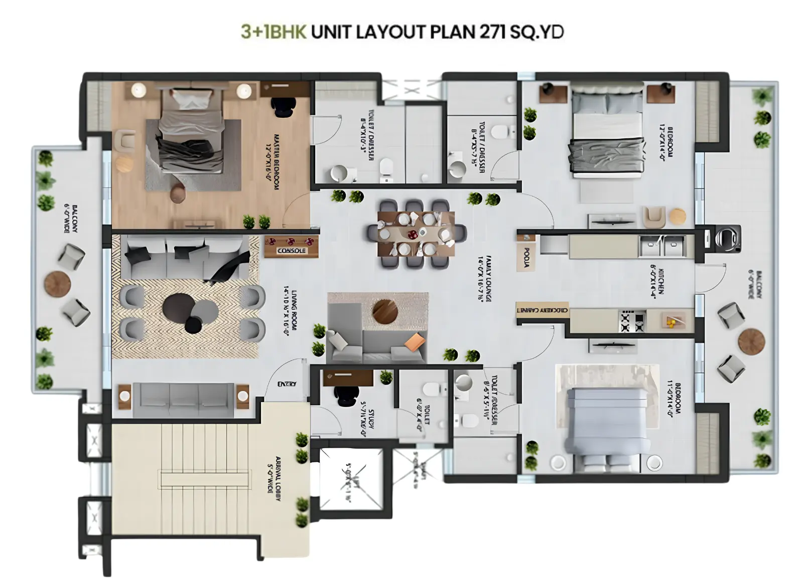 3+1 BHK / 3 BHK + Servant - 2439.01 sq.ft