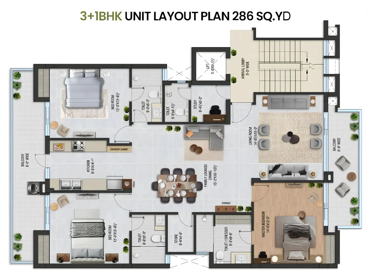 3+1 BHK Larger - 2574 Sq Ft