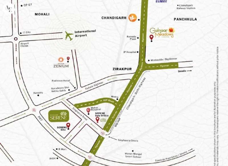 Gulnaar Serene location map in Singhpura Zirakpur