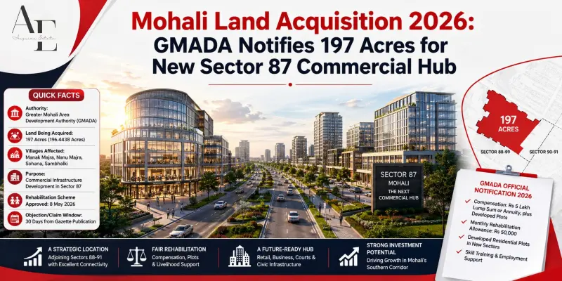 Mohali Land Acquisition 2026: GMADA Notifies 197 Acres for Sector 87