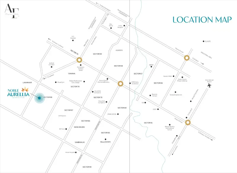 Noble Aurellia location map showing nearby roads and key landmarks