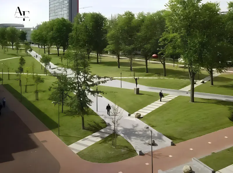 Landscaped garden at Noble Magnollia residential complex