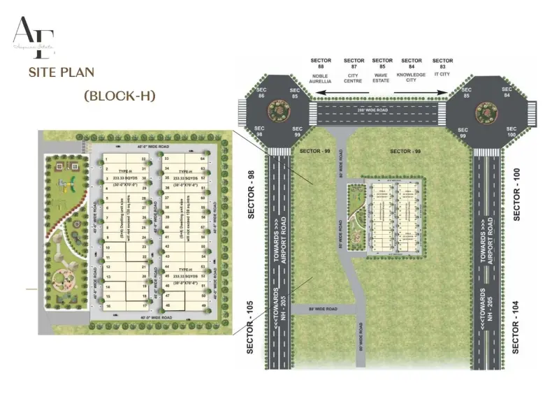 Noble Willasa site plan showing towers, roads and landscaped areas