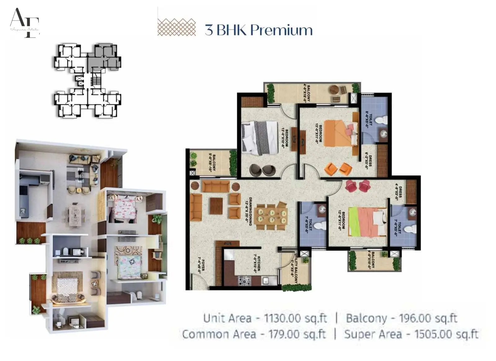 3 BHK + Premium - 1505 Sq Ft