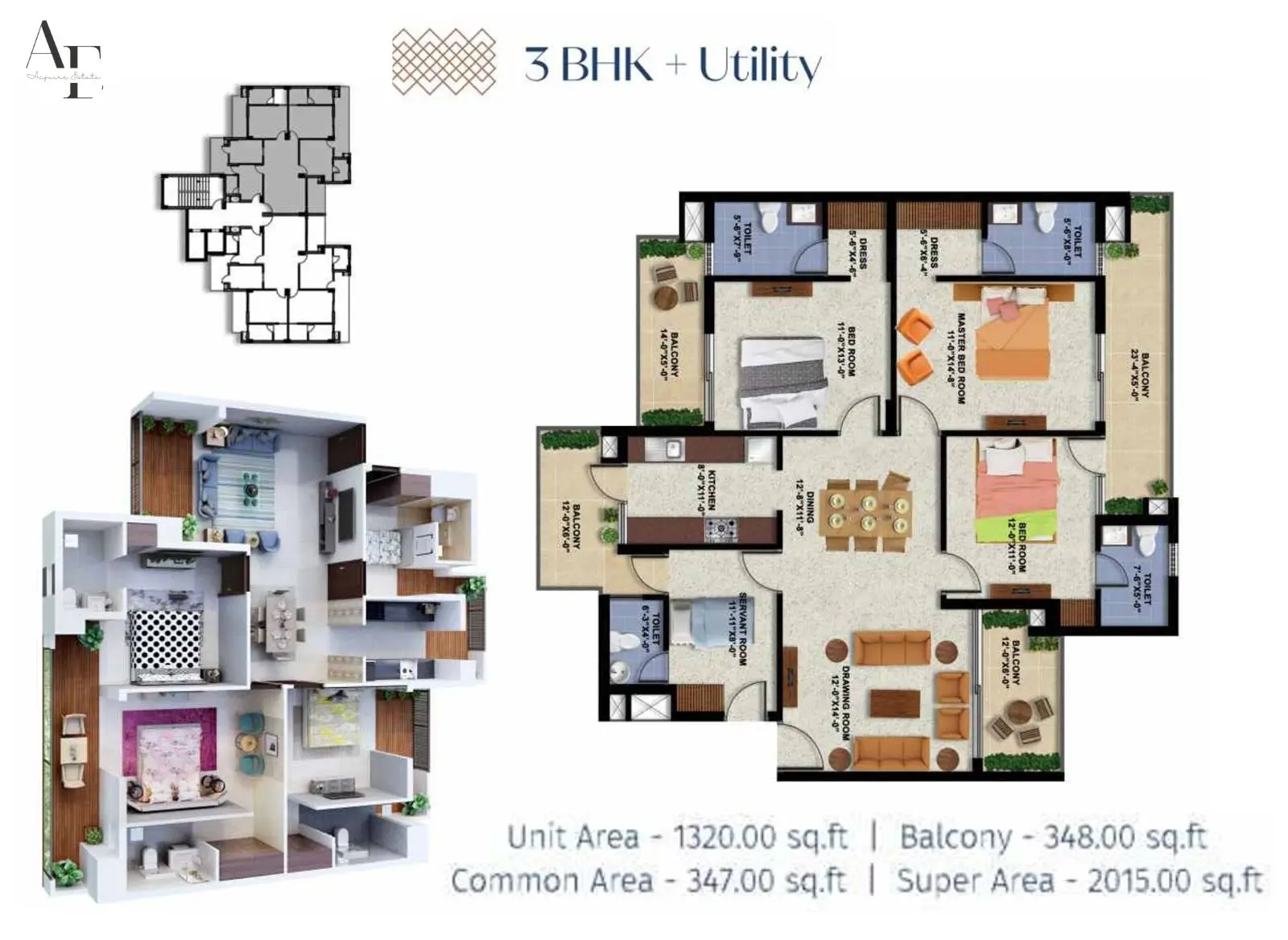 3 BHK + Utility - 2015 Sq Ft