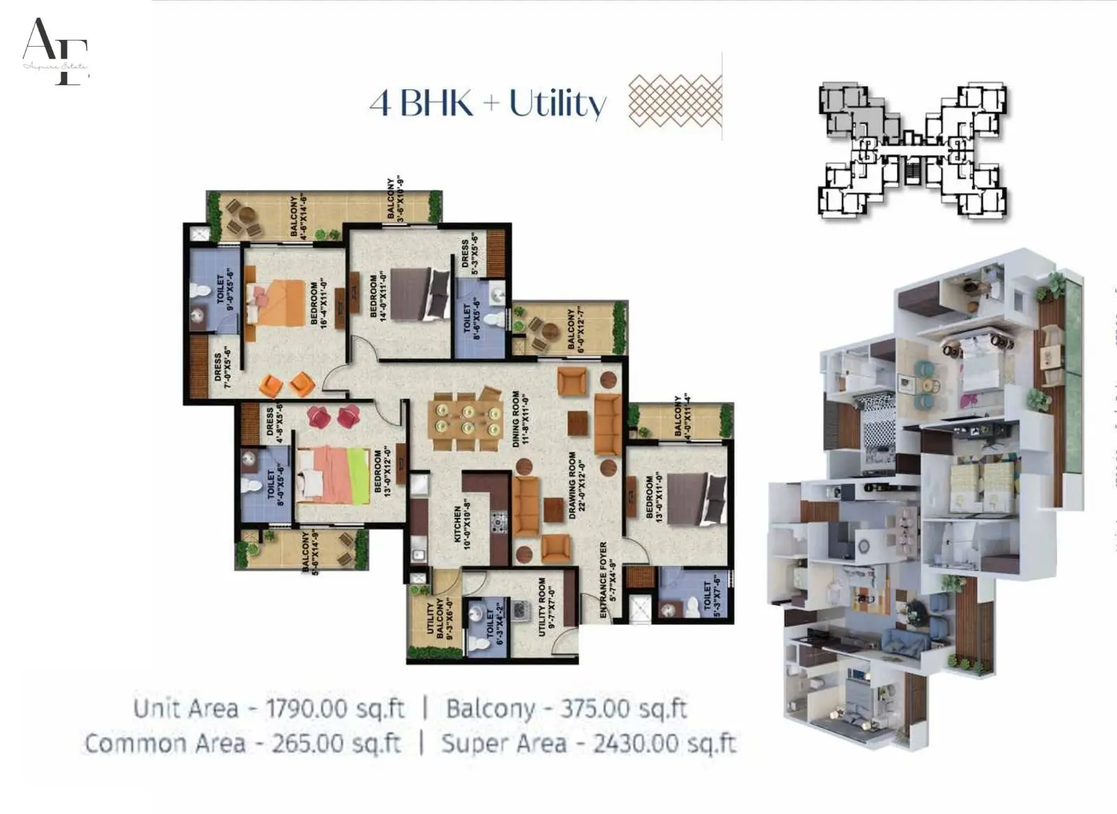 4 BHK + Utility - 2430 Sq Ft