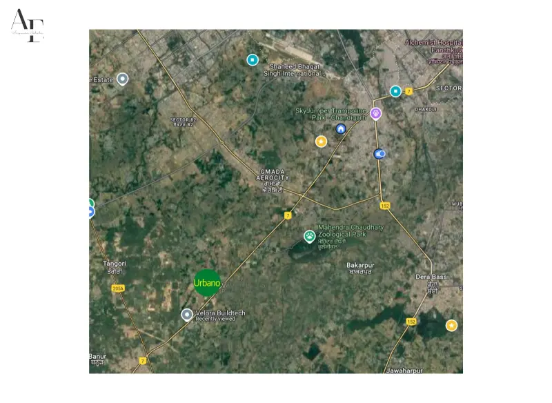 Velora Urbano Mohali location map showing connectivity to Mohali Chandigarh and nearby key areas